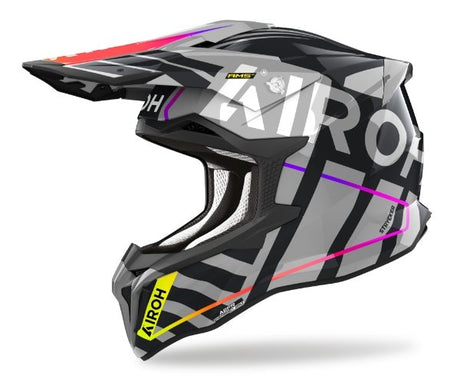 Airoh Strycker Brave Grey Gloss MX Helmet featuring sleek grey design with gloss finish and advanced motocross protection