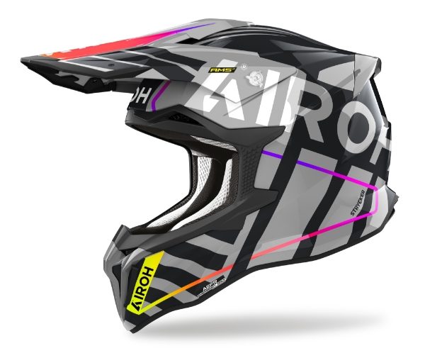 Airoh Strycker Brave Grey Gloss MX Helmet featuring sleek grey design with gloss finish and advanced motocross protection