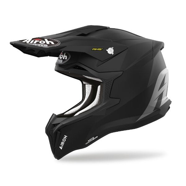 Airoh Strycker Color Black Matt MX Helmet featuring a sleek matte black finish and advanced motocross protection