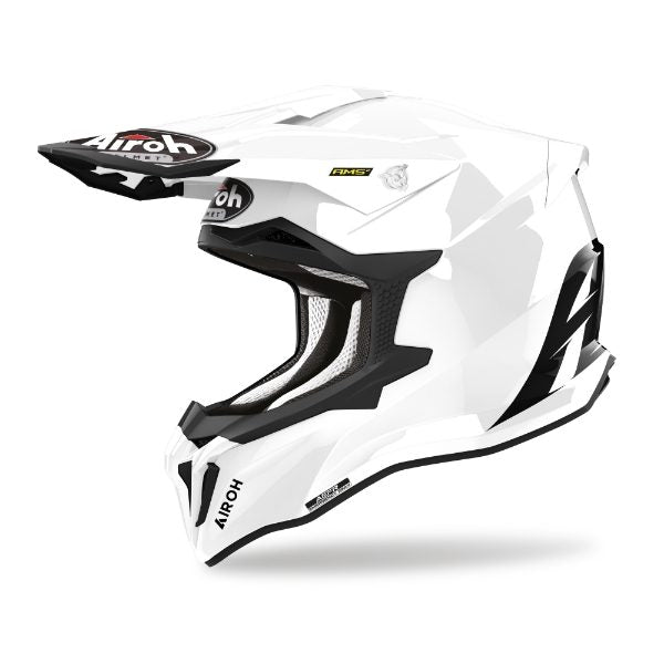 Airoh Strycker Color White Gloss MX Helmet front and side view