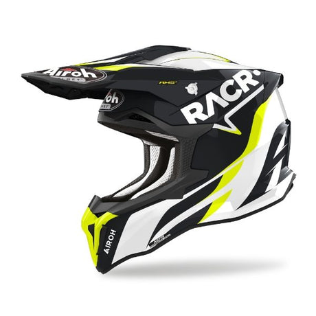 Airoh Strycker Racr Gloss MX Helmet featuring a sleek gloss finish and advanced motocross design