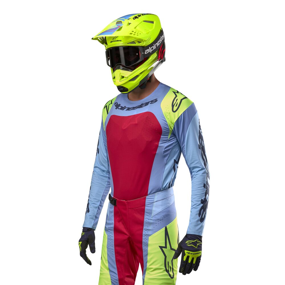 ALPINESTARS TECHSTAR OCURI LIGHT BLUE YELLOW FLUO RED BER JERSEY
