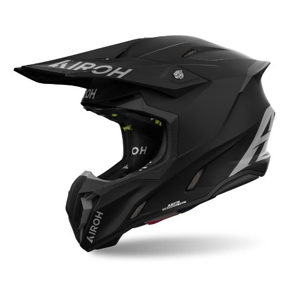 Airoh Twist 3 Color Black Matt MX Helmet front and side view showing matte black finish and aerodynamic design