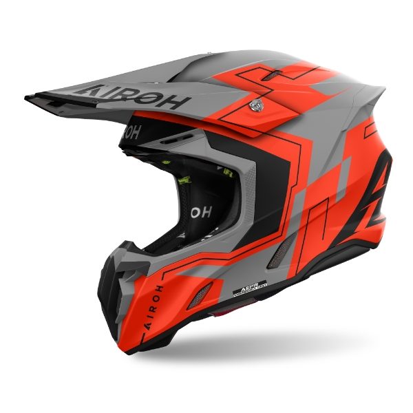 Airoh Twist 3 Dizzy Orange Fluo Matt MX Helmet with vibrant orange graphics and matte finish