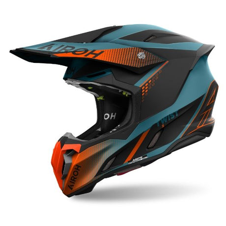 Airoh Twist 3 Shard Matt Orange MX Helmet featuring a bold orange and black graphic design with aerodynamic shape