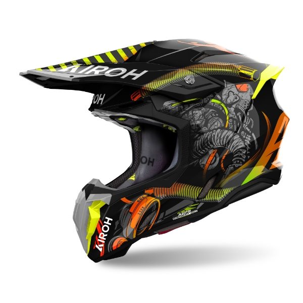 Airoh Twist 3 Toxic Gloss MX Helmet featuring vibrant graphics and a glossy finish for motocross riders