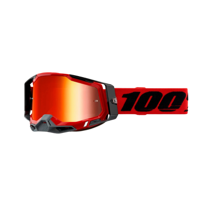 RACECRAFT 2 GOGGLE in red color with mirror red lens, designed for high-performance and style in motocross and off-road riding.