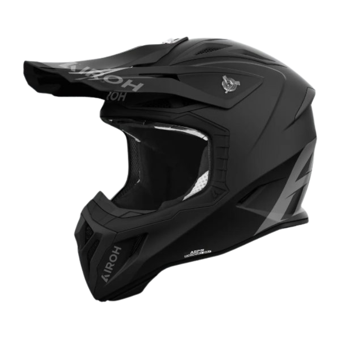 Airoh Aviator Ace 2 Color Black Matt MX Helmet front and side view with matte black finish