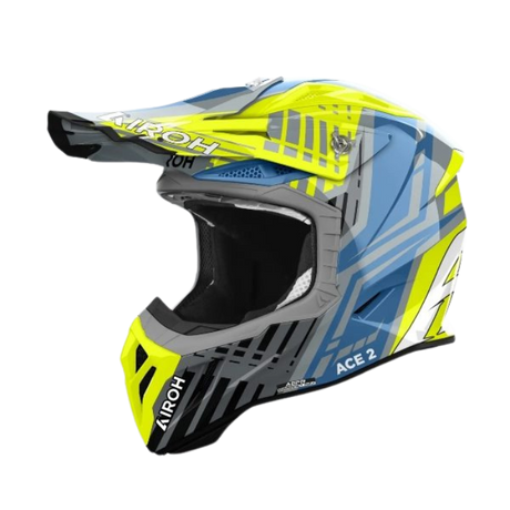 Airoh Aviator Ace 2 Proud Yellow Gloss MX Helmet featuring a vibrant yellow gloss finish and advanced motocross design