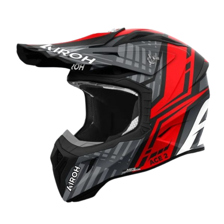 Airoh Aviator Ace 2 Proud Red Matt MX Helmet side view showing sleek red, white, and black motocross design