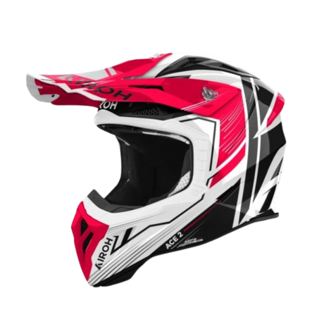 Airoh Aviator Ace 2 Engine Red Gloss MX Helmet front and side view showcasing aerodynamic design and vibrant red finish