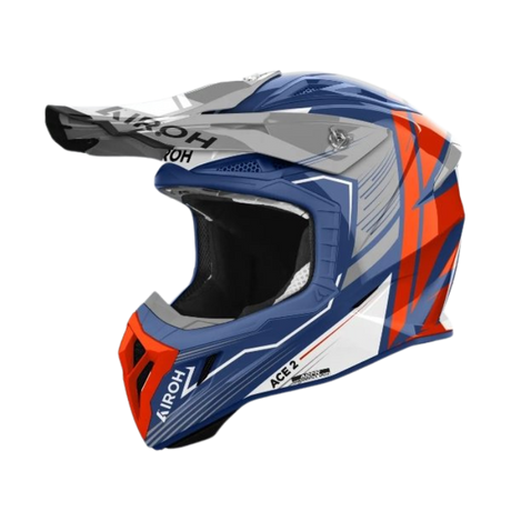 Airoh Aviator Ace 2 Engine Cerulean Gloss MX Helmet with blue and white graphic design, full-face motocross helmet
