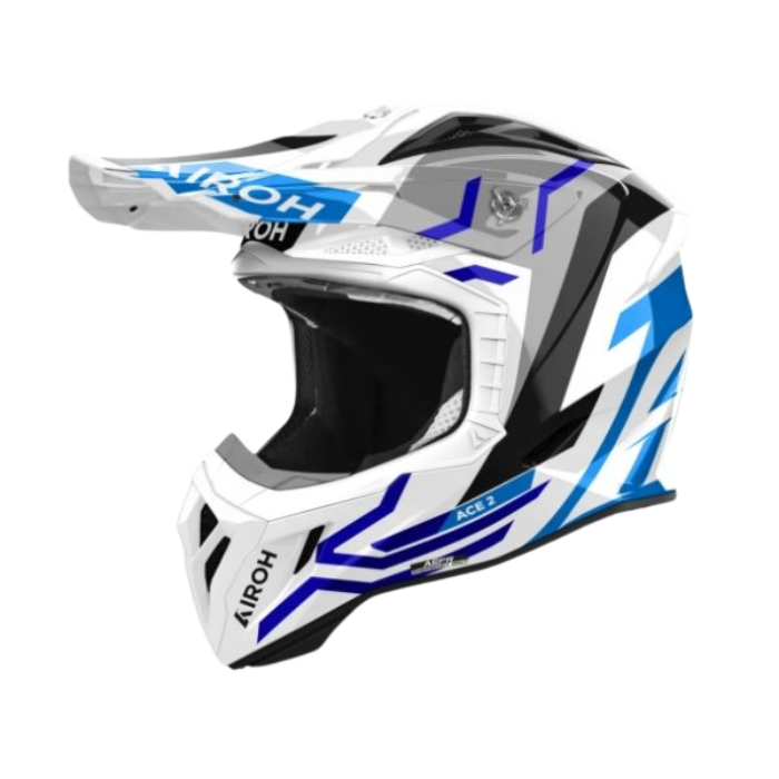 Airoh Aviator Ace 2 Ground Blue Gloss MX Helmet front and side view