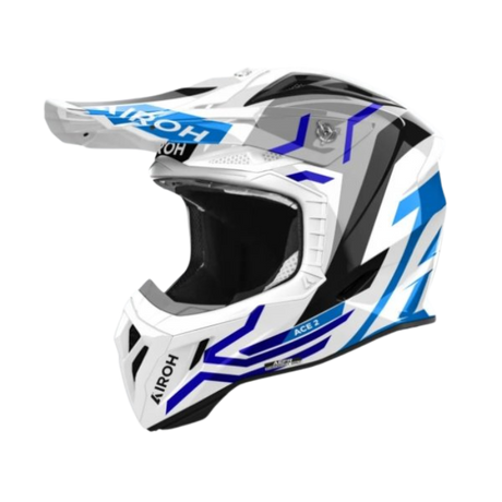 Airoh Aviator Ace 2 Ground Blue Gloss MX Helmet front and side view