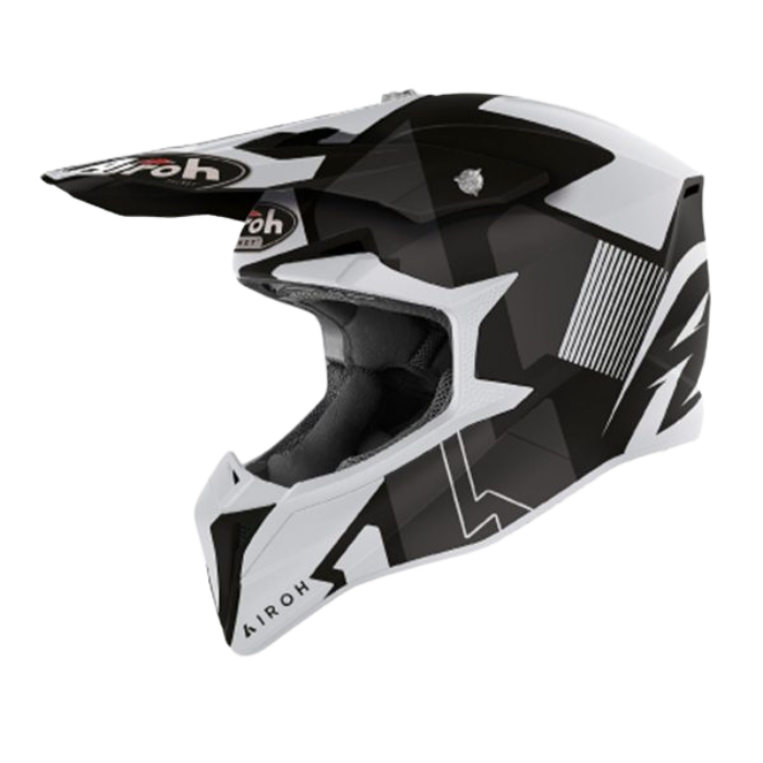 Airoh Wraap Raze Matt Black MX Helmet featuring a sleek matte black finish and modern motocross design