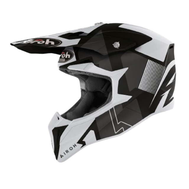Airoh Wraap Raze Matt Black MX Helmet featuring a sleek matte black finish and modern motocross design