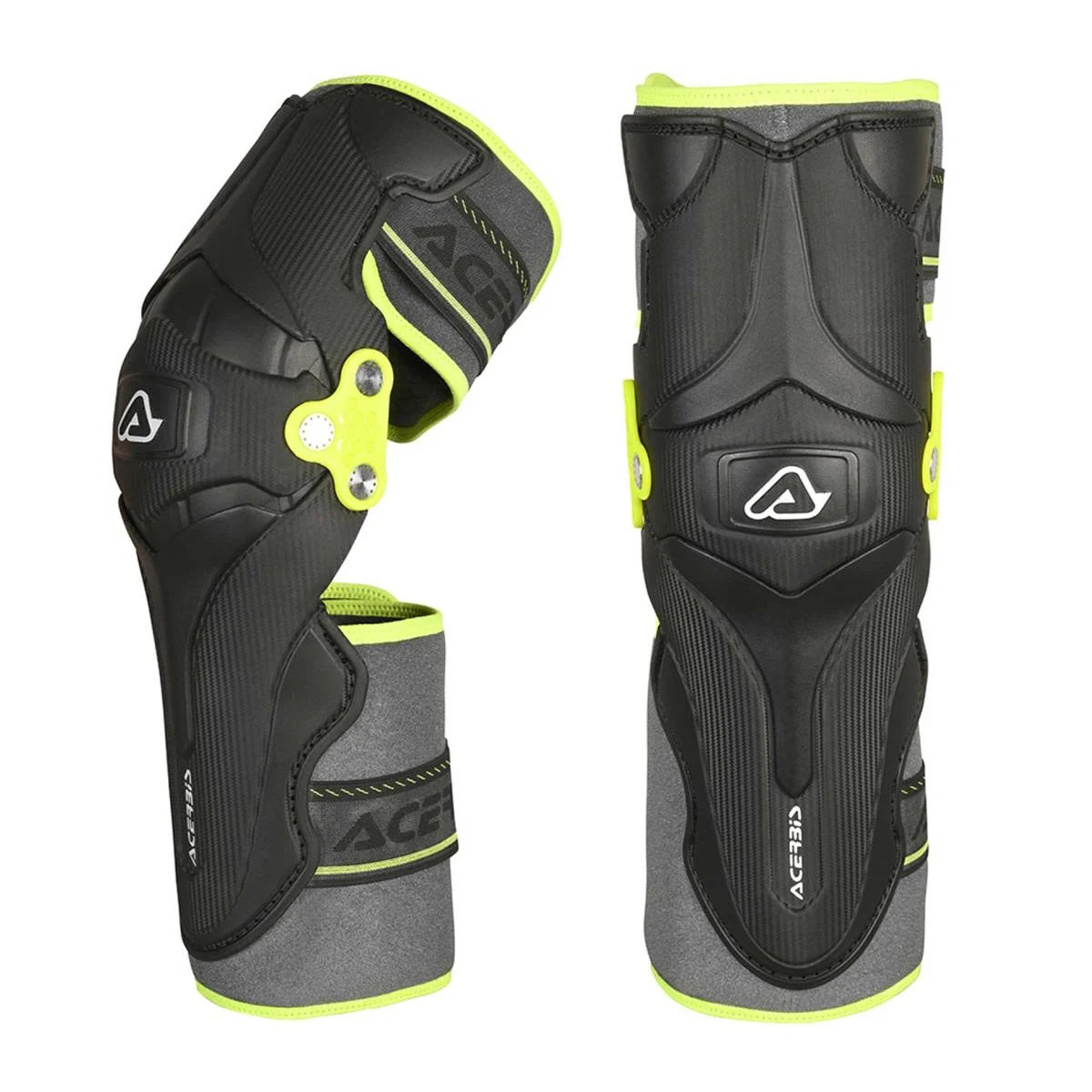 ACERBIS X-STRONG knee guard in black and fluorescent yellow for motocross and off-road protection