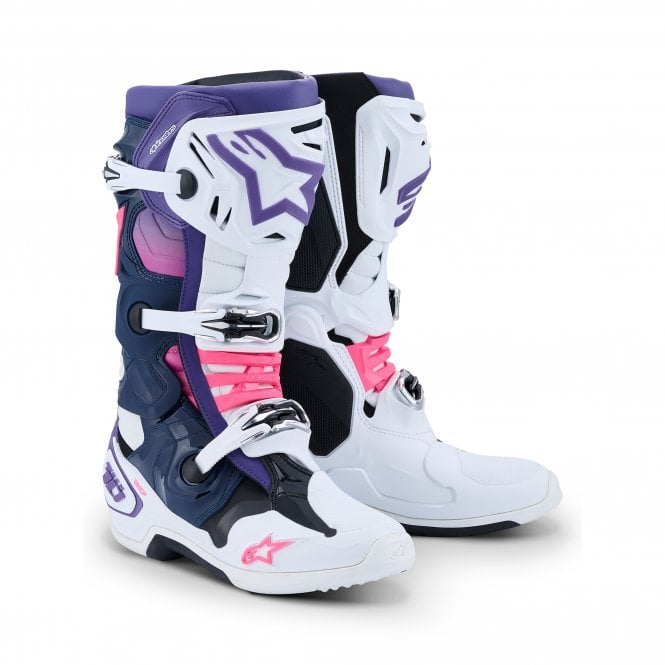 ALPINESTARS TECH 10 WHITE VIOLET NAVY BLUE PINK FLUO
