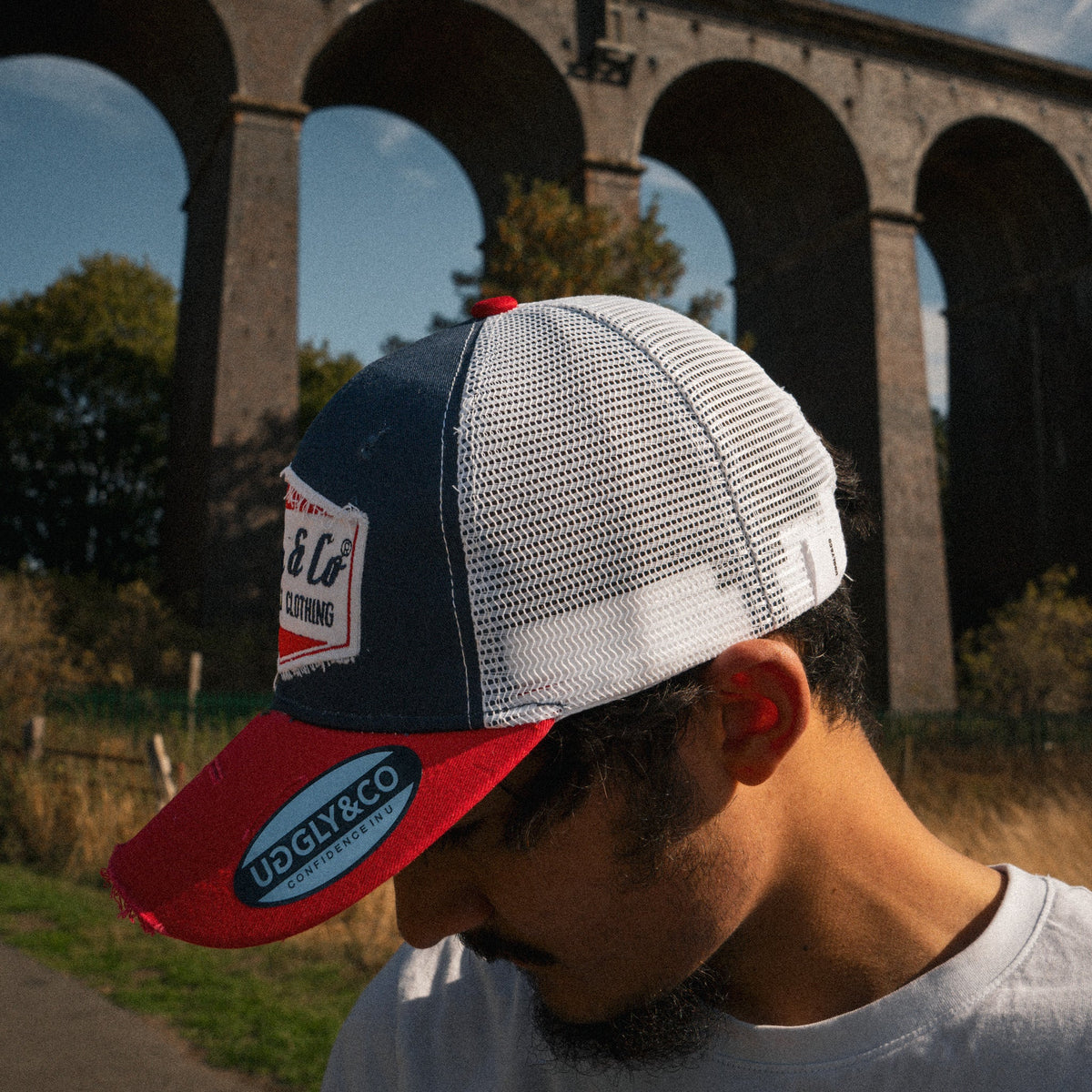 Blue & Red Diamond Trucker Hat