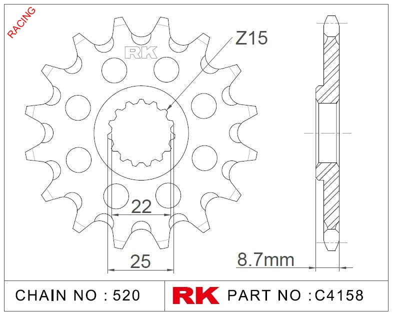 Sprocket Front Grooved RK-C4158-14-Q8 JTF1901 Afam 73301 Supersprox CST 1901-14