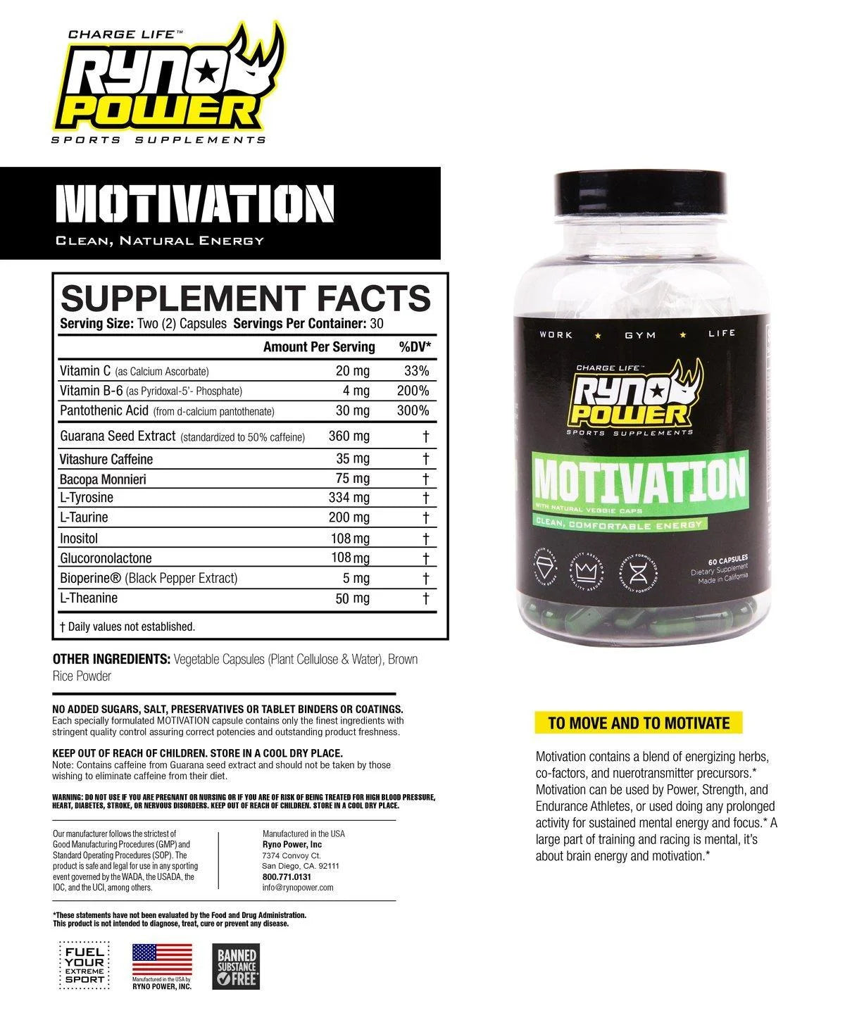 Ryno Power Motivation Capsules 60ct