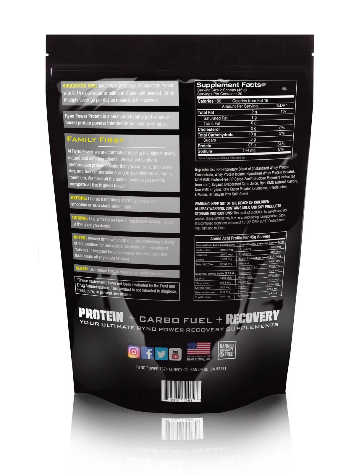 Ryno Power Protein Powder 2lb (20 serv) - Chocolate