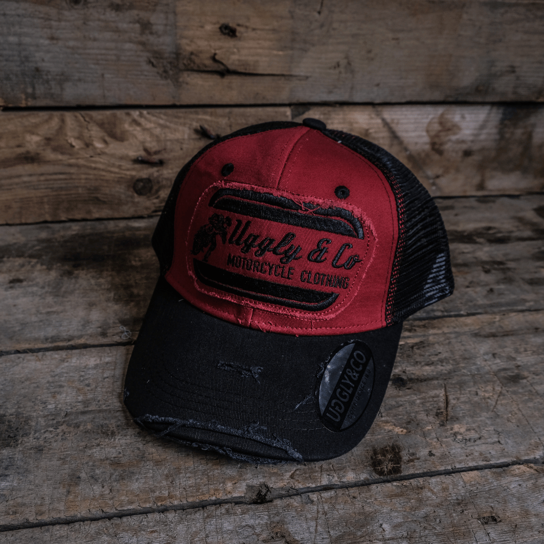 Black & Red Flat Track Trucker Hat