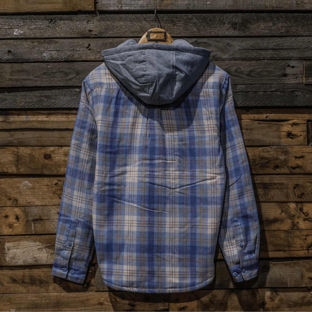 Hooded Blue & Beige Flannel Shirt