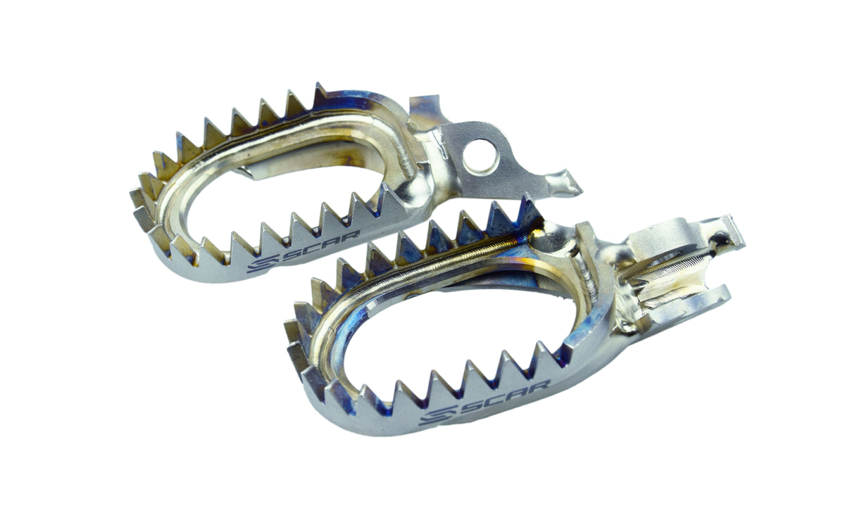 SCAR Racing Titanium Footpegs 2006-2026 Kawasaki KX 250 450 F X Anti-Mud 60mm Wide