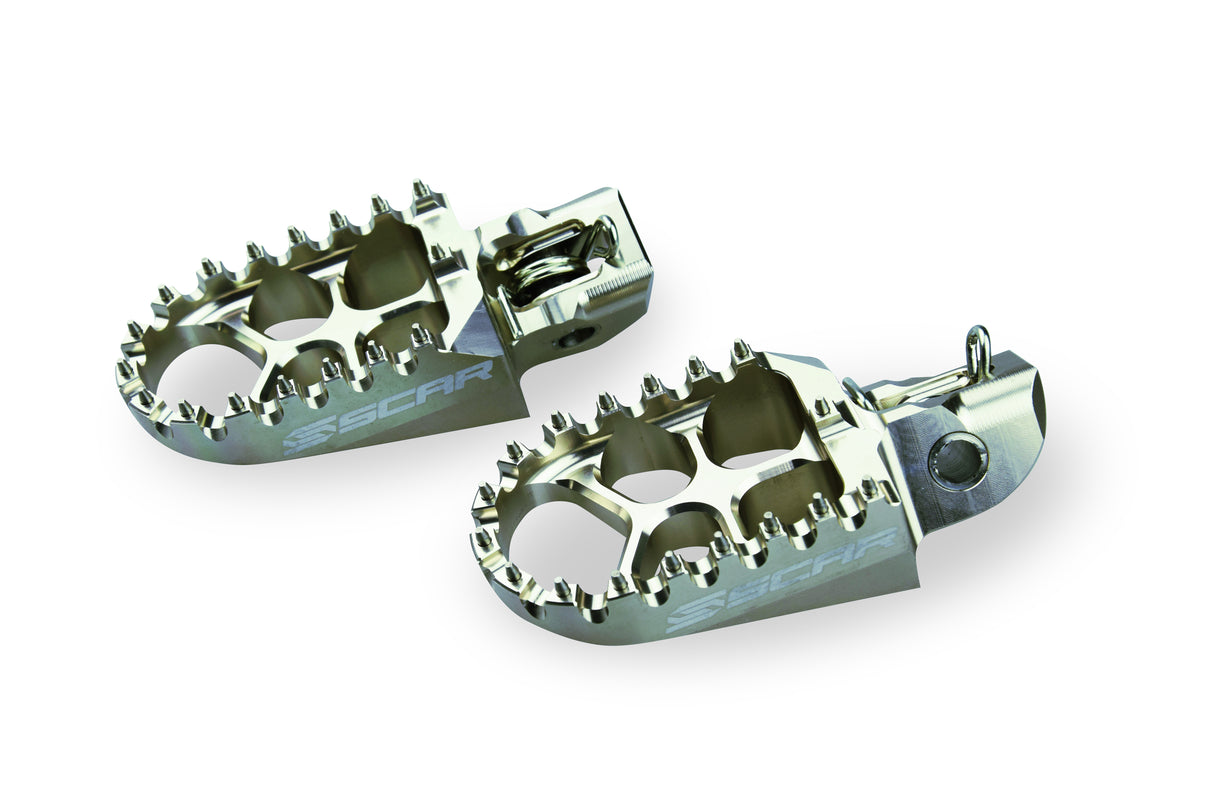 SCAR Racing Evo Footpegs Titanium Color 2016-2024 GasGas Husqvarna KTM MC EC TC TX TE FC FE FS SX XC EXC 57mm