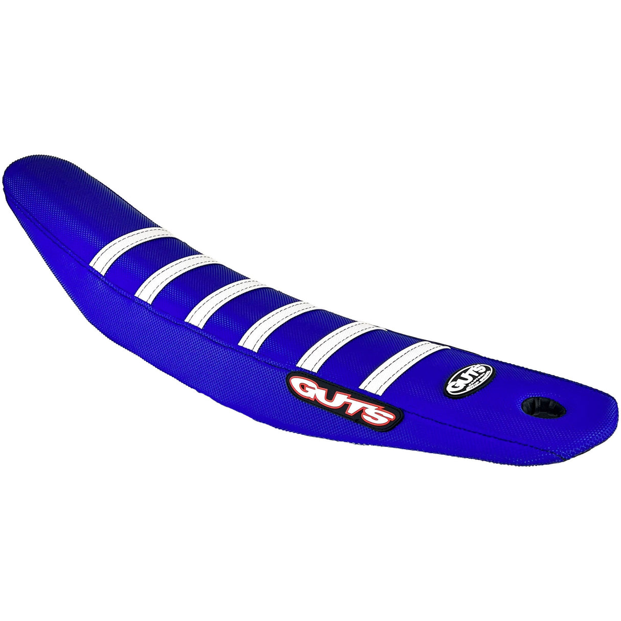 GUTS Racing Seat Cover Blue with white ribs PW50 1985-ON