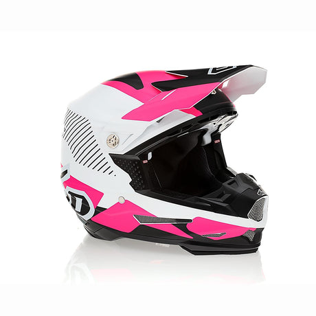 Youth Fusion Helmet in Pink by ATR-2Y, side view showing safety features and vibrant color.