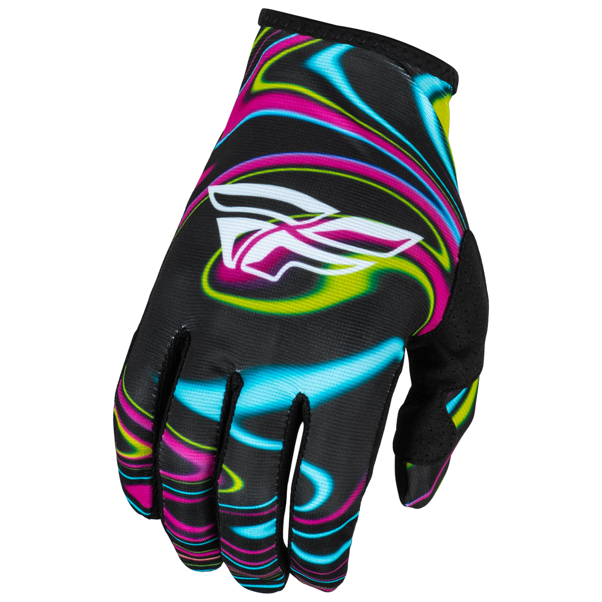 FLY RACING FLY 2024 LITE WARPED BLACK PINK ELECTRIC BLUE GLOVES