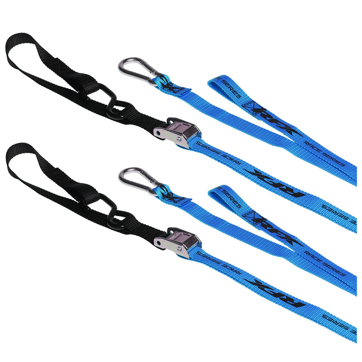 RFX Race Series 1.0 Tie Downs with extra loop and carabiner clip - Blue Black
