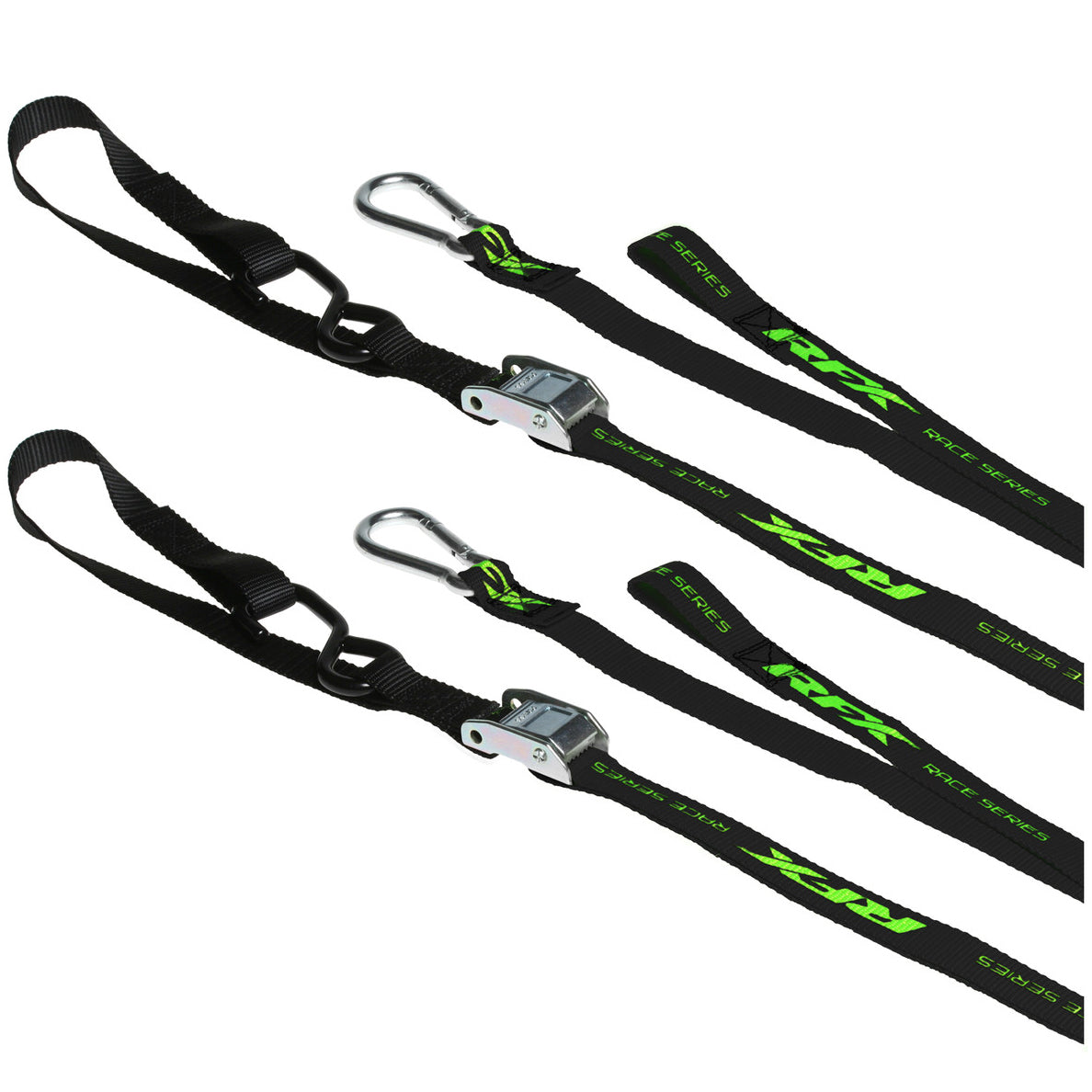 RFX Race Series 1.0 Tie Downs with extra loop and carabiner clip - Black Hi-Vis