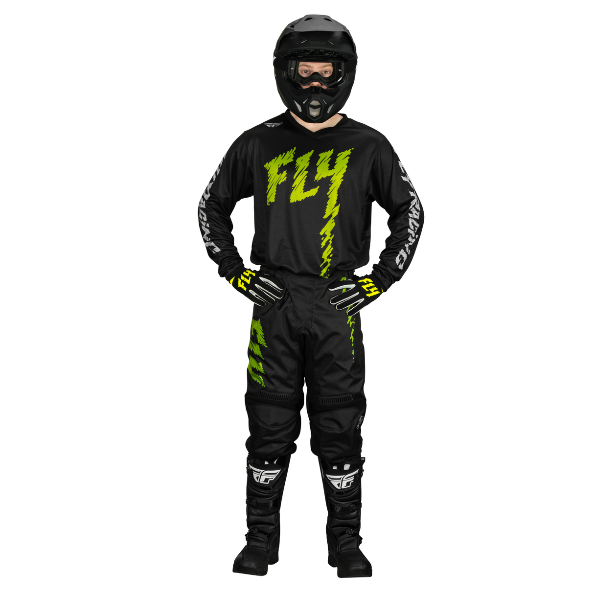 FLY RACING FLY 2024 YOUTH F-16 BLACK NEON GREEN LIGHT GREY PANTS