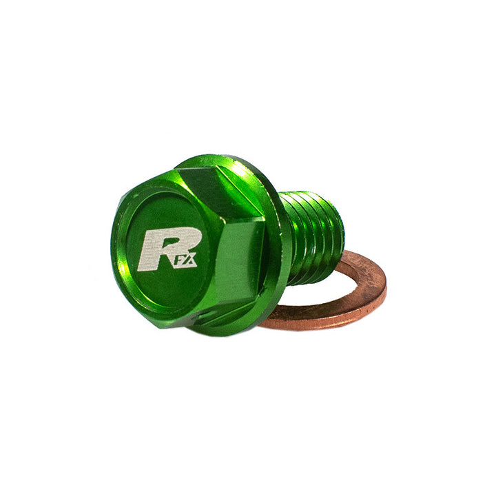RFX Mag Drain Bolt Grn M10x15mmx1.25 KX65/85 01-21 KX125/250 96>KXF250 04-20 KXF450 16-18 KX500