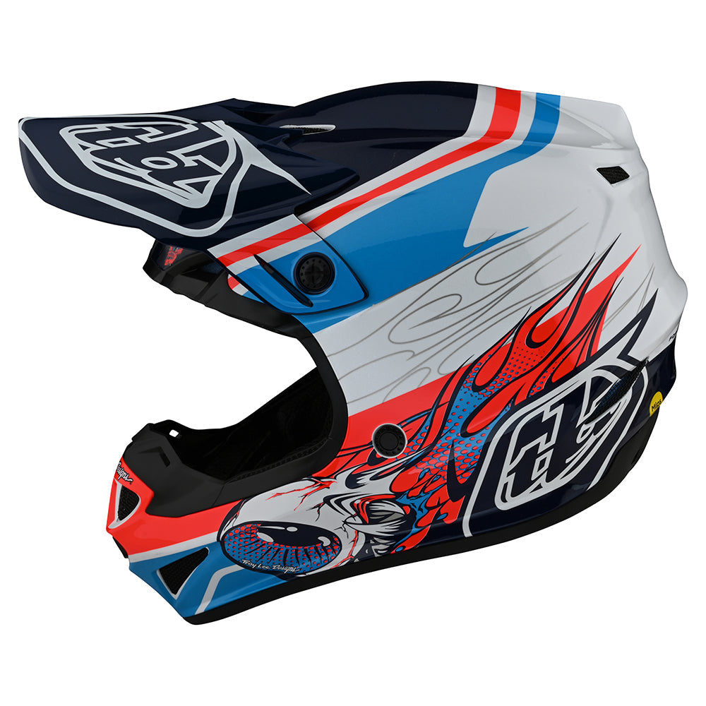 Troy Lee Designs Youth SE4 Polyacrylite Helmet W/MIPS Skooly Blue / Orange