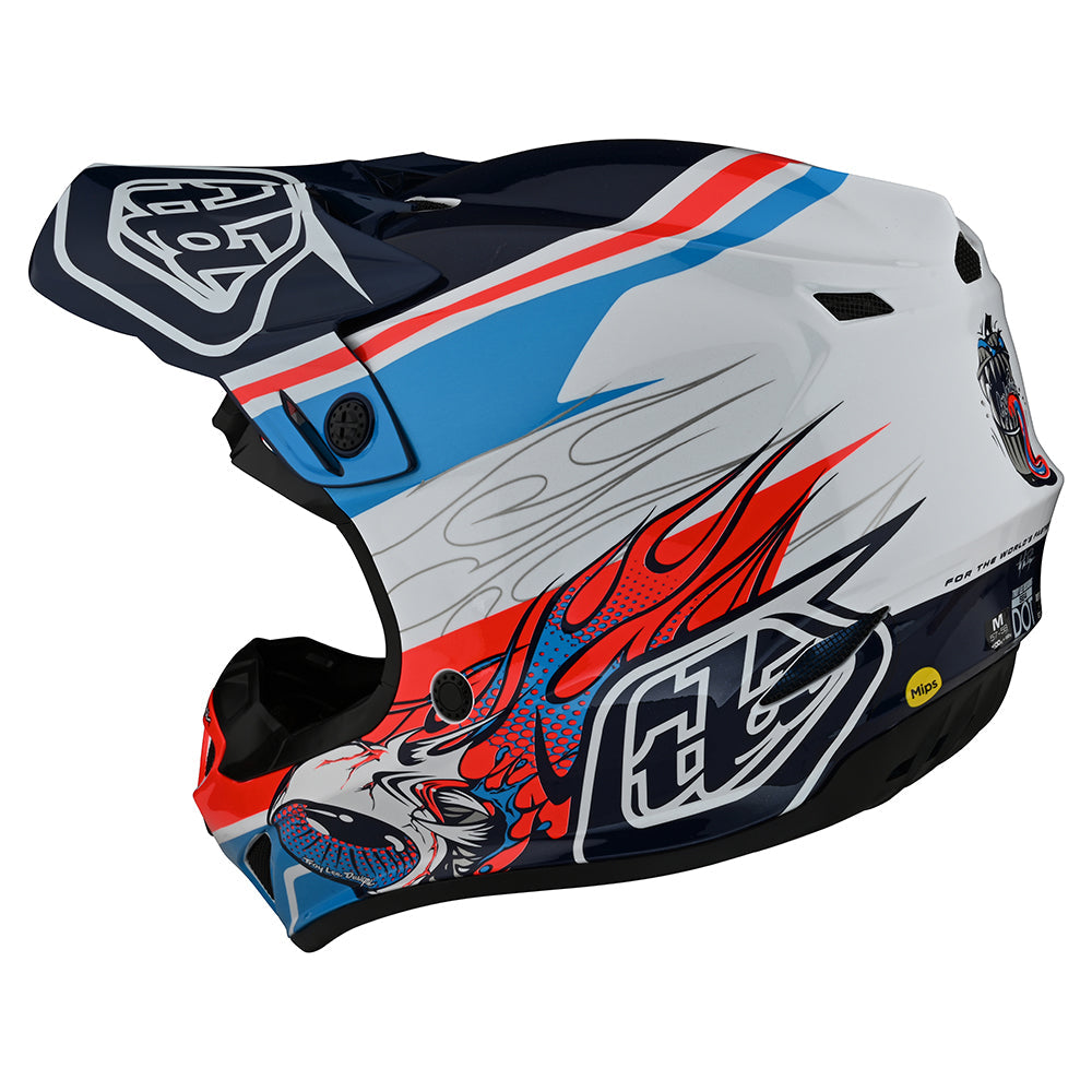 Troy Lee Designs Youth SE4 Polyacrylite Helmet W/MIPS Skooly Blue / Orange