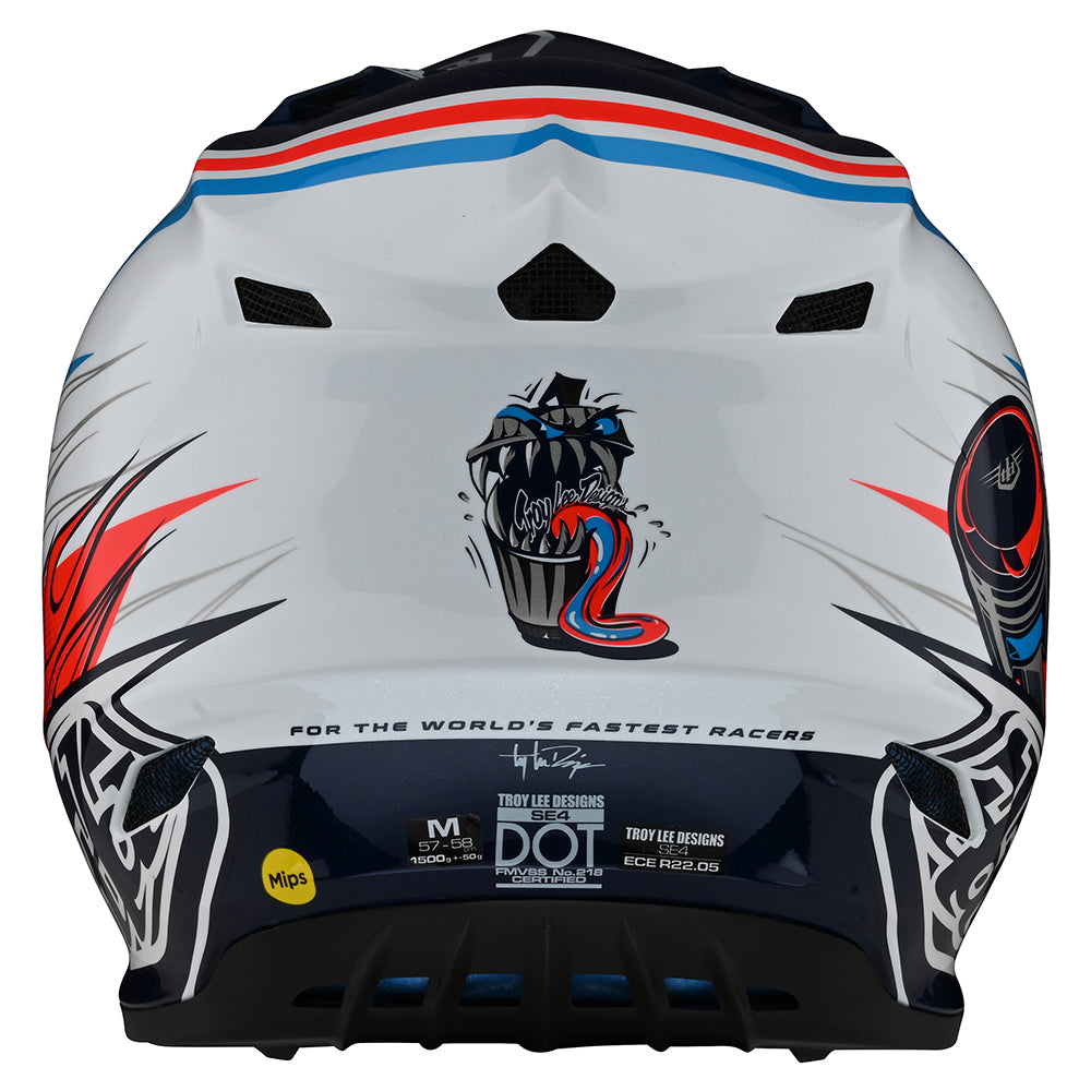 Troy Lee Designs Youth SE4 Polyacrylite Helmet W/MIPS Skooly Blue / Orange