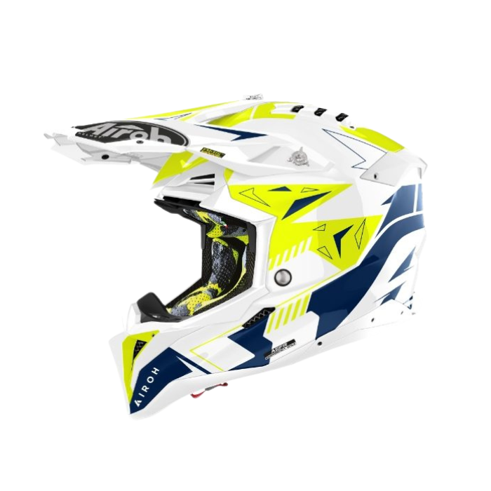Airoh Aviator 3 Spin Yellow/Blue Gloss MX Adult Helmet 22:06