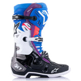 ALPINESTARS TECH 10 SUPERVENTED BLACK ENAMEL BLUE PURPLE WHITE BOOTS