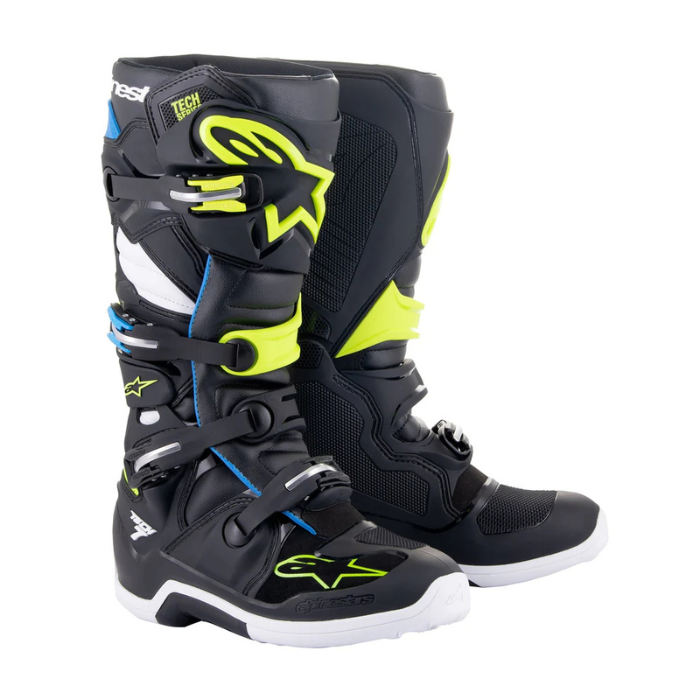 ALPINESTARS TECH 7 BLACK ENAMEL BLUE YELLOW FLUO BOOTS