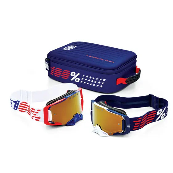 100% DUAL ARMEGA PARTRIOT PRO PACK WHITE/NAVY TRUE GOLD MIRROR