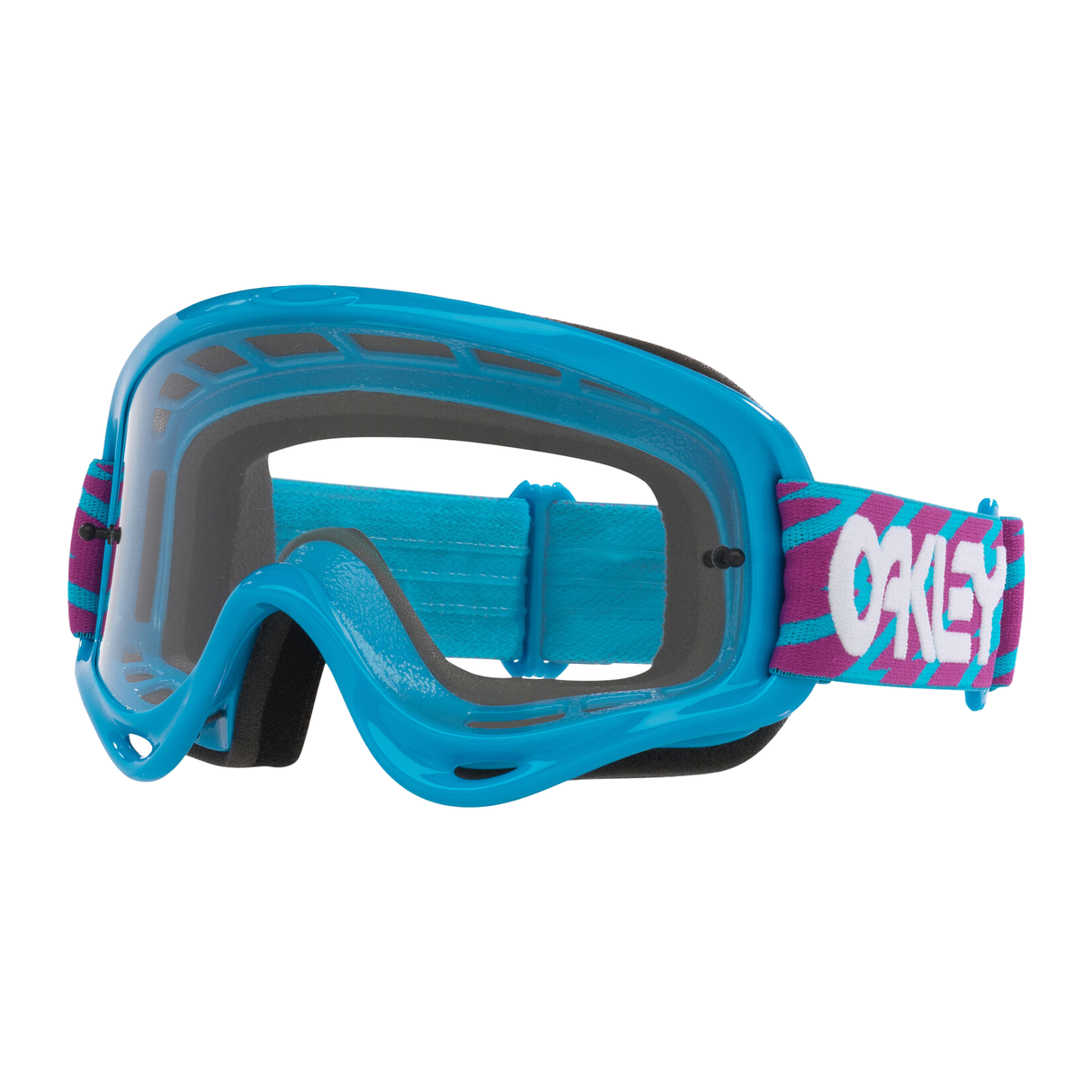 Oakley O Frame MX Blue Bolts with Clear motocross goggle – front view