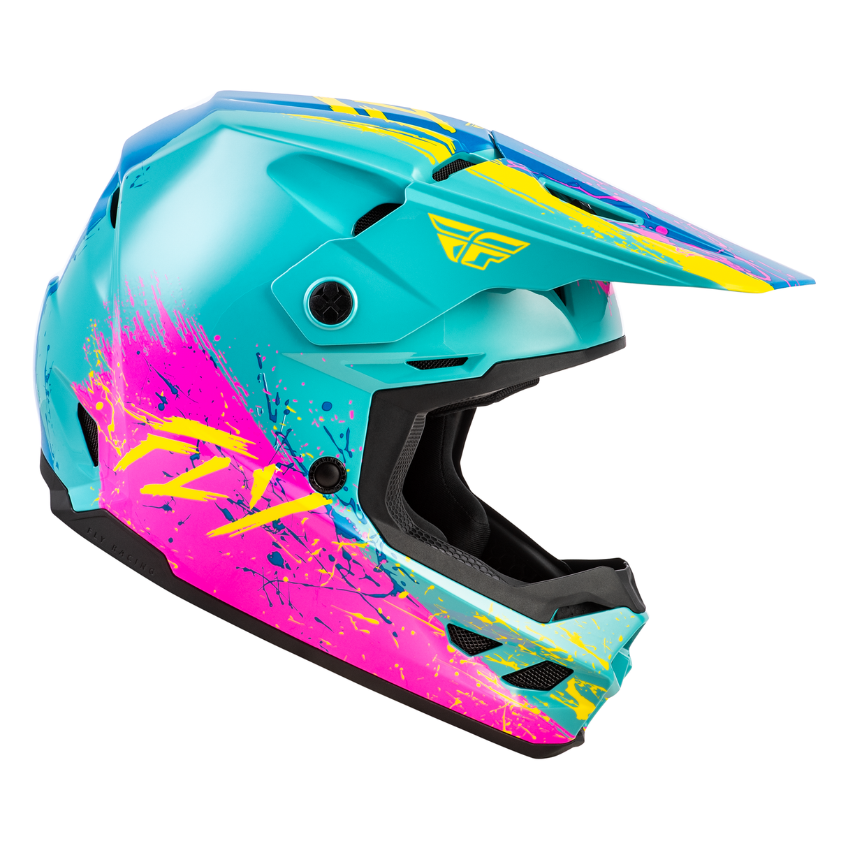 Fly Racing Youth Kinetic Drip Helmet - Turquoise/Pink/Yellow
