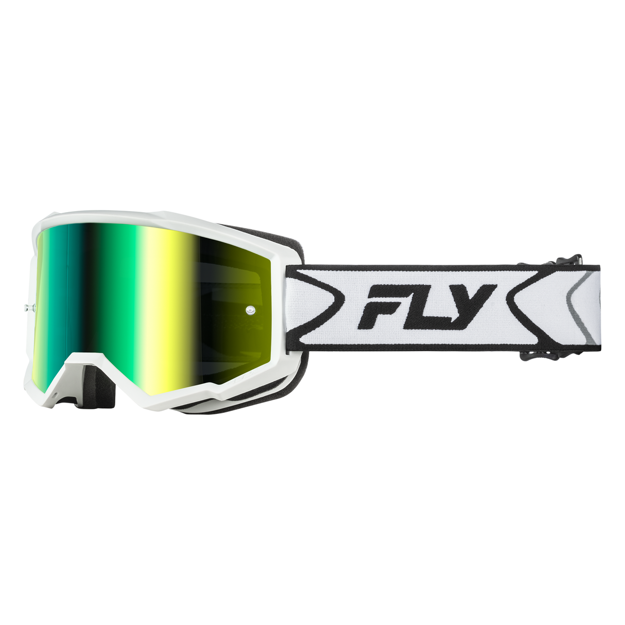 Fly Racing Zone Goggle - White/Black Iridescent Green Mirror Lens