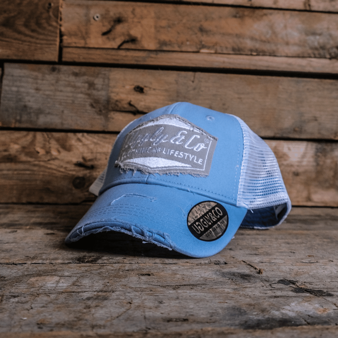 Light Blue & Silver Diamond Trucker Hat