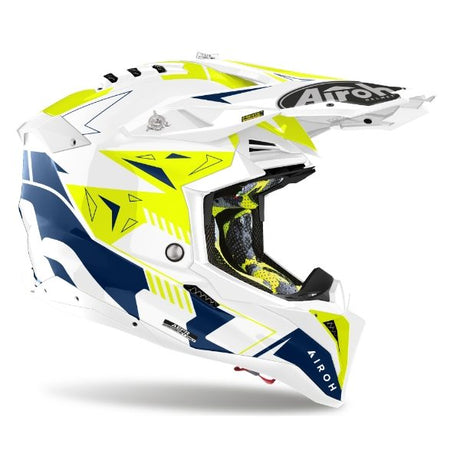 Airoh Aviator 3 Spin Yellow/Blue Gloss MX Helmet 22:06