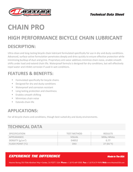 Maxima Bike Chain Pro Chain Lube Dry Formula 118ml